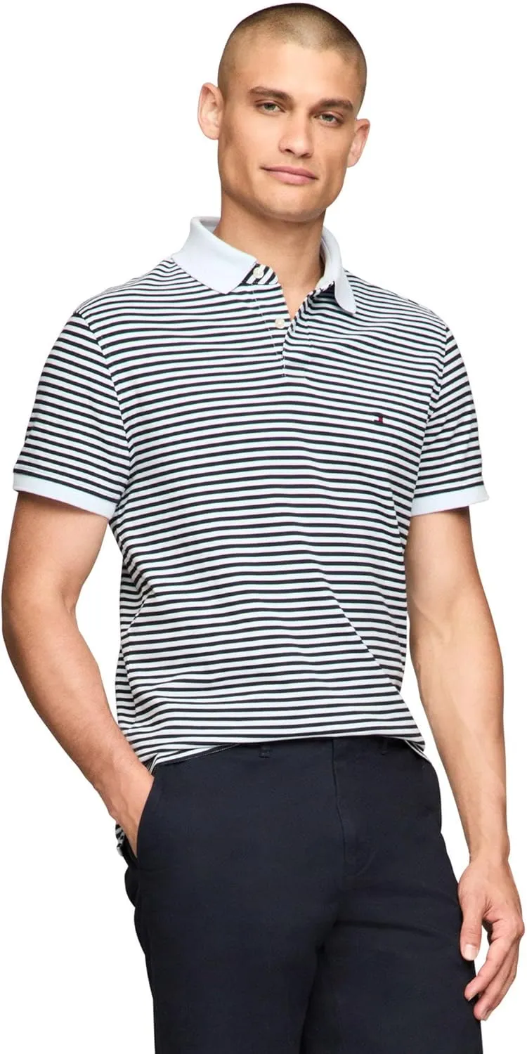 Tommy Hilfiger Men's Short Sleeve Polo Shirts in Regular Fit with Stretch and Organic Pique Cotton