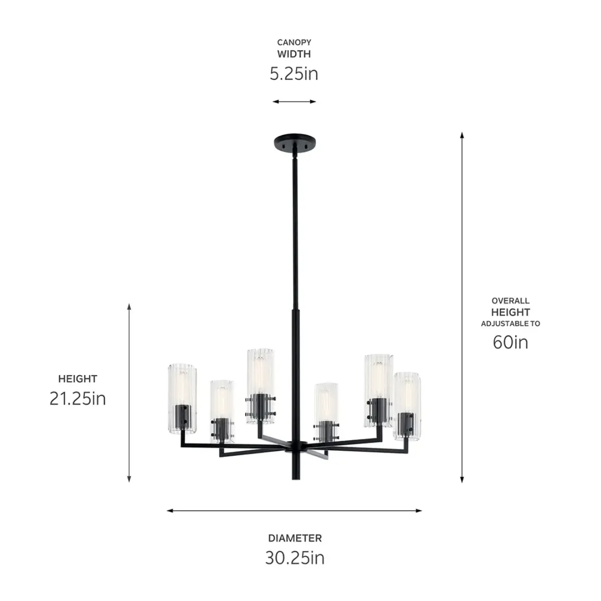 Velestino 30" 6-Light Chandelier, Black Finish