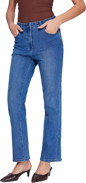 Vinova Womens Straight Leg Jeans for Women Stretchy Mid Waisted Trendy Denim Pants Bottoms with Pockets