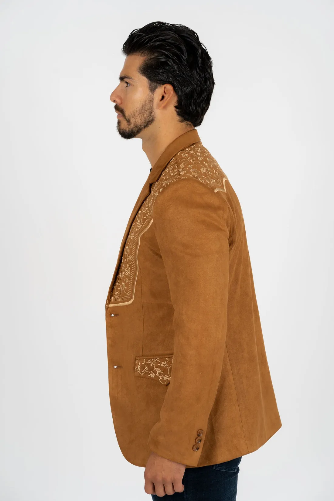 Western Camel Embroidered Faux Suede Blazer