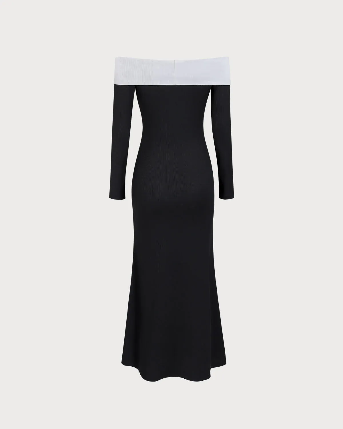 Elegant Womens Black Maxi Dress with Contrasting Off-the-Shoulder Design