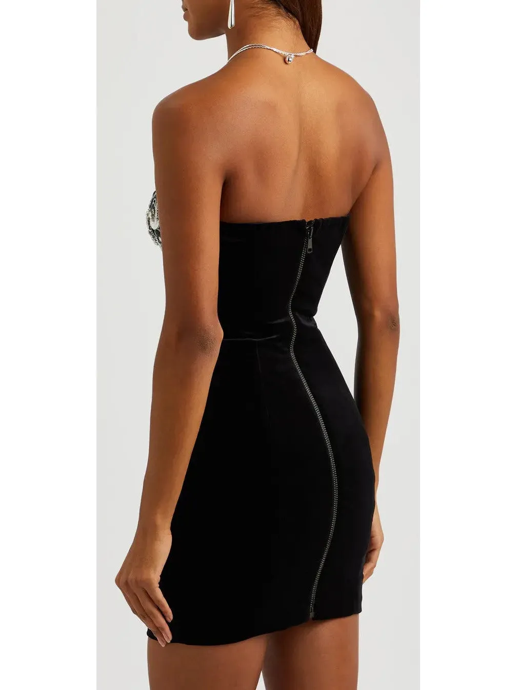 Women’s Black Velvet Paisley-Embroidered Strapless Dress