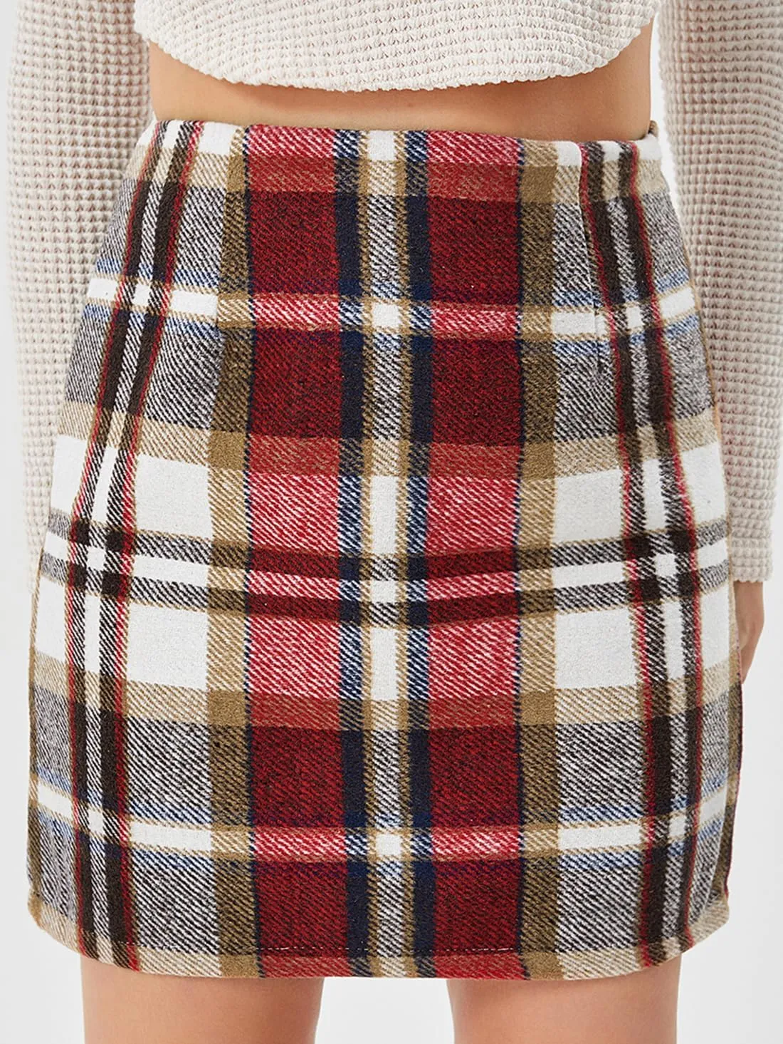 Women's Casual Plaid Skirt Zipper Side High Waisted Bodycon Mini Skirt