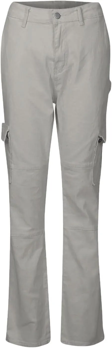 Women's Fashion Solid Color Hip High Waist Multi-Pocket Workwear Dressy Casual Jeans