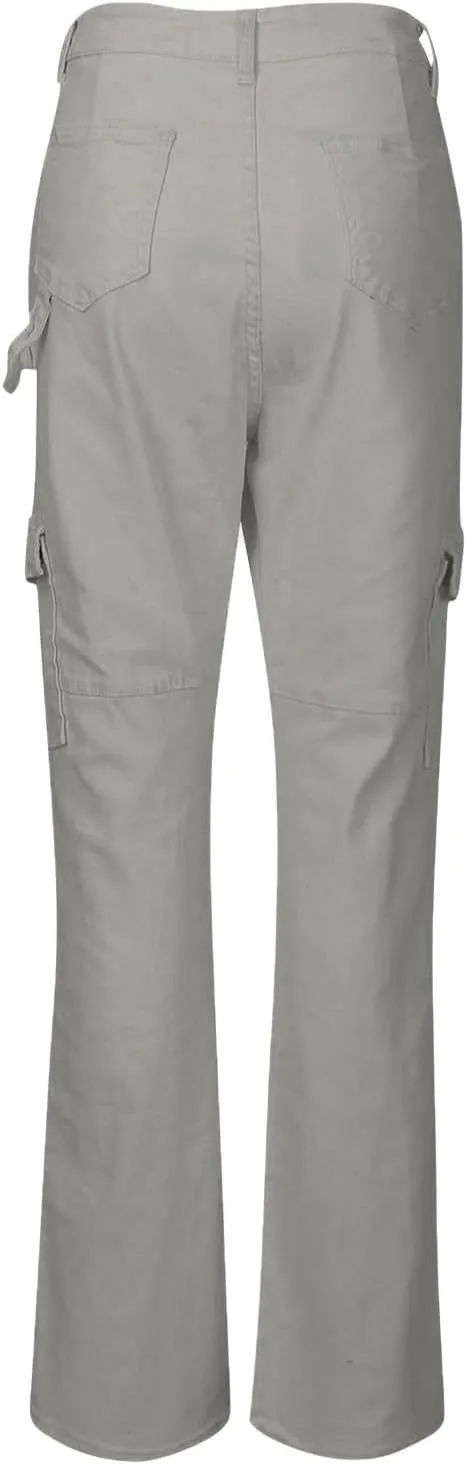 Women's Fashion Solid Color Hip High Waist Multi-Pocket Workwear Dressy Casual Jeans