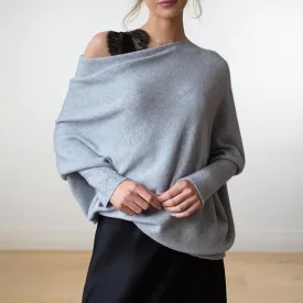 Women's Sexy Off Shoulder Asymmetric Draped Jumper Batwing Sleeve Loose Pullover Long Sleeve Sweaters Tops