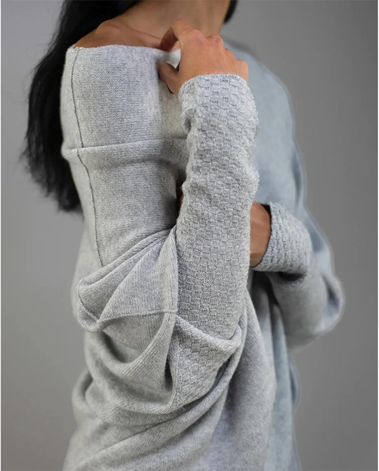 Women's Sexy Off Shoulder Asymmetric Draped Jumper Batwing Sleeve Loose Pullover Long Sleeve Sweaters Tops