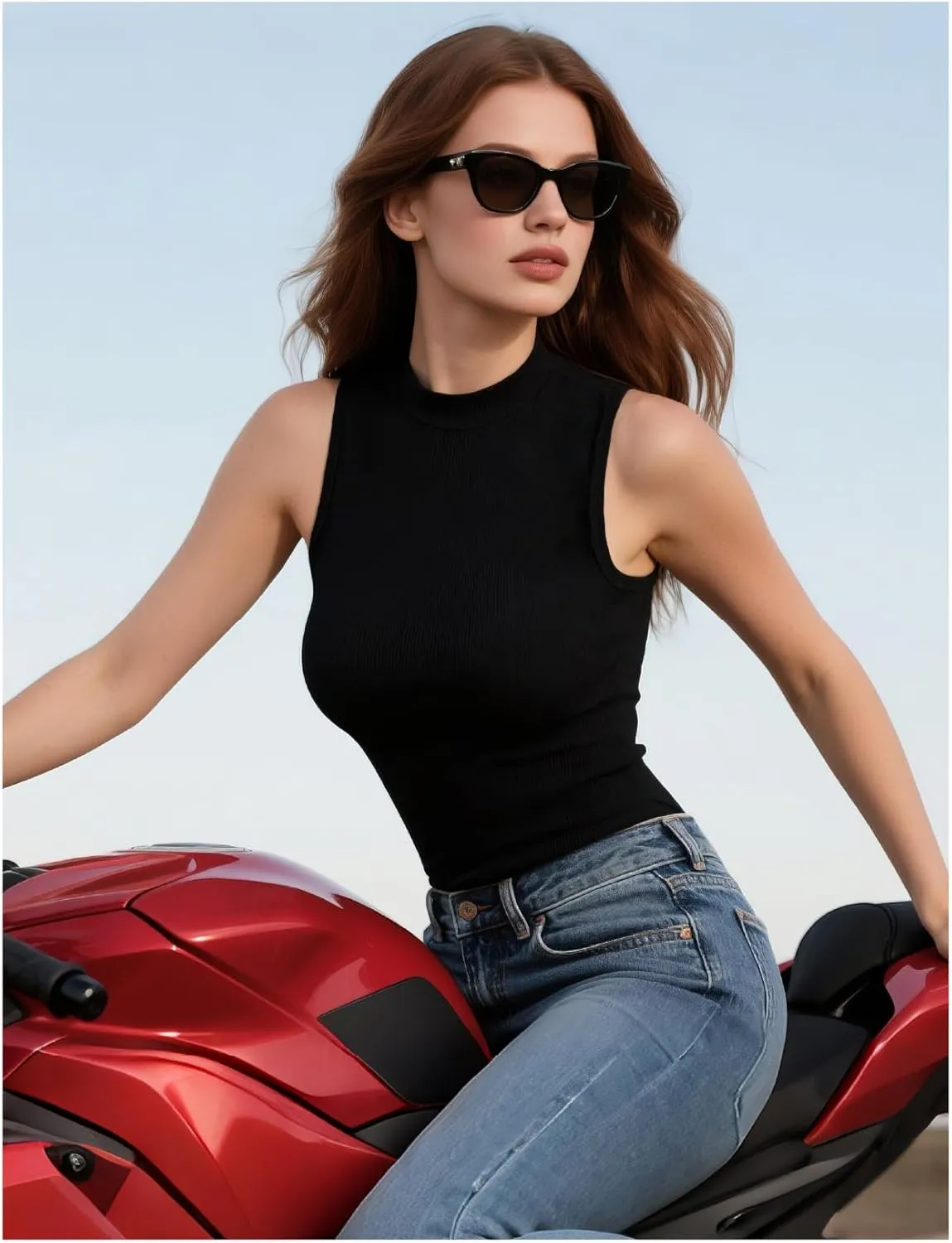 Womens Sleeveless Mock Turtleneck Tank Top Slim Fit Shirt Lightweight Layering Tee Casual Office Wear