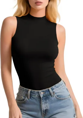 Womens Sleeveless Mock Turtleneck Tank Top Slim Fit Shirt Lightweight Layering Tee Casual Office Wear